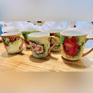 Garden Nymph Vintage Collectible Handpaint Gold Rim C. Durflinger China Cups Set